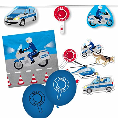 Dekoset Polizeigeburtstag Servietten, Wimpelkette, Konfetti, Ballons // Polizei Partydekoration // Kindergeburtstag Polizei