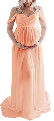 Cocoarm Femmes Enceintes Robe élégante Maxi Robe de maternité Pleine Longueur Hors épaule Fendue Avant Robe de maternité pour Séance Photo Fête de Mariage (XL)