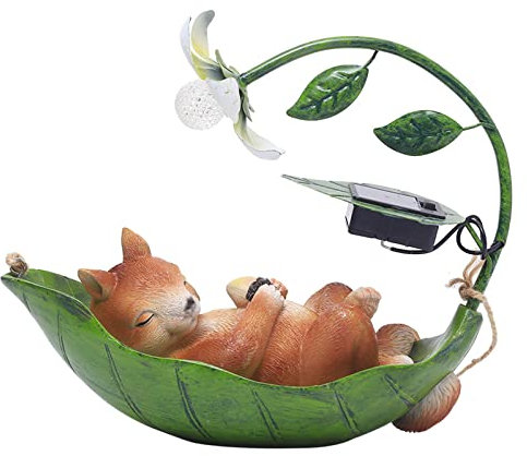 OKESYO Katze Gartenfigur für Außen mit Hängend Solarlampen, Katze Gartendeko mit Wetterfest Led Solarlampe, Katze Solar Gartenskulptur, Harz Solar Statue für Außen, Balkon, Terrasse, Hof