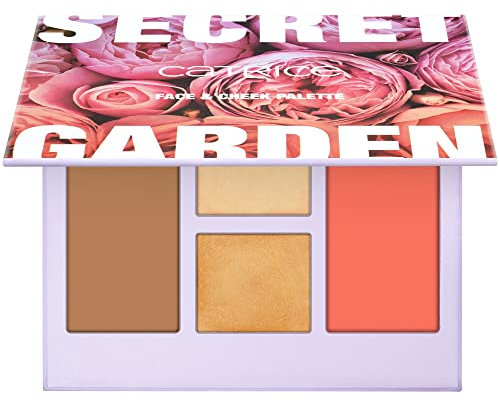 Catrice SECRET GARDEN Face & Cheek Palette, Highlighter Palette, Nr. C01, Mehrfarbig, 4 Farben, weichzeichnend, natürlich, vegan, ohne Alkohol, ohne Parabene, ohne Mikroplastikpartikel, 1er Pack (12g)