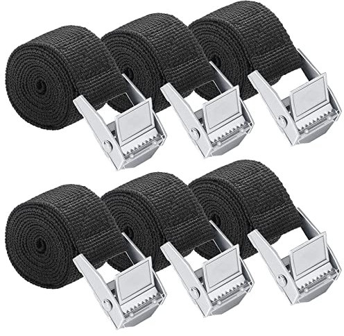 6 Pcs Sangle à Cliquet 25 mm*1 m Sangles d'Arrimage avec Verrou de Serrage Sangle de Serrage Sangle Moto Remorque en Nylon Sangle de Fixation Réglable pour Camion Moto Voiture Vélo Transport, Noir