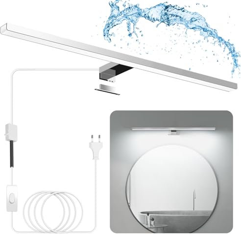 Hommie LED Spiegelleuchte Bad, 60CM Spiegelleuchte mit Schalter 15W 1200Lm 6000K Neutralweiß Spiegellampe Badezimmer 230V, Spiegellampen Spiegel Badezimmerschrank, IP44 Wasserdicht Badspiegelleuchte