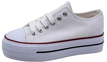 PASARELA - Zapatillas/Bambas de Lona con Plataforma para Mujer Lona Mujer Color: WHITERED Talla: 37