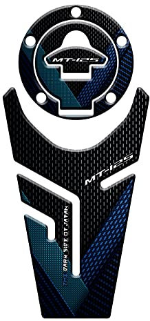 ADESIVO RESINATO EFFETTO 3D, PER MOTO COMPATIBILE CON YAMAHA MT-125 dal 2020 (Icon Blue, Kit Protezione tappo e Paraserbatoio)