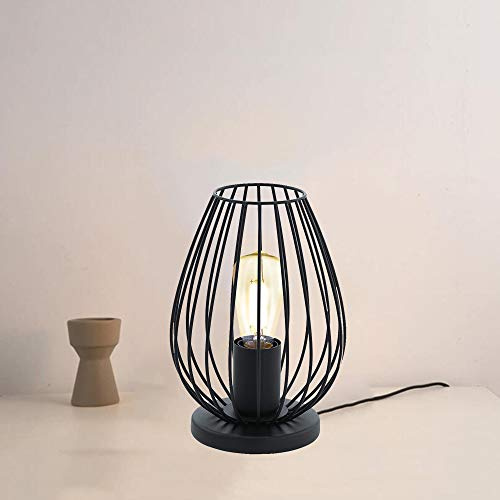 Mengjay Retro Tischlampe, Industrielle Käfig Eisendraht Lampenschirm Tischleuchte, Schlafzimmer Nachttischlampe, Vintage Dekorative Nachtlicht, Schwarz E27 Kabelschalter (A)