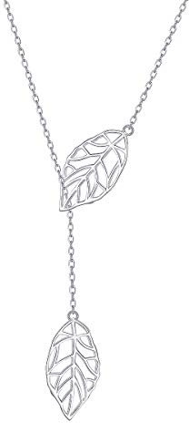 Flyow Langes Halsketten Sterling Silber Blatt Larait Bar y Lariat Langkettiger Tropfen Verstellbares Halskettengeschenk für sie, 30 