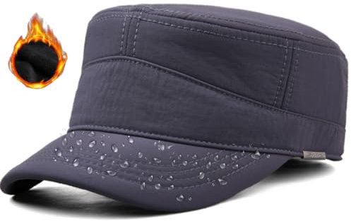 Pyrafox Herren Wasserdicht Winter Military Schildmütze: Cuba Army Basecap Haube, Warme Wintermütze Trappermütze, Baseball Army Cap Kappe, Männer Schildkappen Kopfbedeckung Hut, M L 58 59 60 cm grau