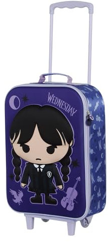 Wednesday Mercoledì Chibi-Valigia Trolley Soft 3D, Lilla, 17 x 33 x 52 cm, Capacità 26 L