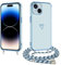E-Lush Handyhülle für iPhone 15 Hülle mit Band, Herz Love Muster Galvanik Silikon Handy Hülle für iPhone 15 Schutzhülle mit Kordel zum Umhängen Kameraschutz Stoßfeste Case, Blau