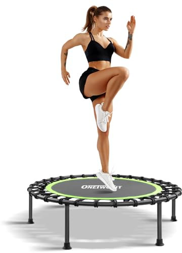 ONETWOFIT 107cm Trampolin Outdoor,Rückprall Trampolin für Erwachsene, Leises Mini Trampolin für das Indoor Training, Fitness Trampolin mit Bungee Rückpraller (Grün-rund-ohne Griff)