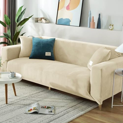 Hearda Sofabezug Stretch 1 2 3 4 Sitzer, Deluxe Plüsch Elastische Antirutsch Couchbezug Waschbar Universal Weich Sofaüberwurf für Sofaüberwurf Möbelschutz (3-Seater,Beige)