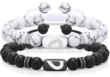 TempBeau Paare Armband Damen Herren : 2pcs Pärchen Armbänder Perlen Freundschaft Armkette Einstellbar für Paar Männer Frauen Familien Freund