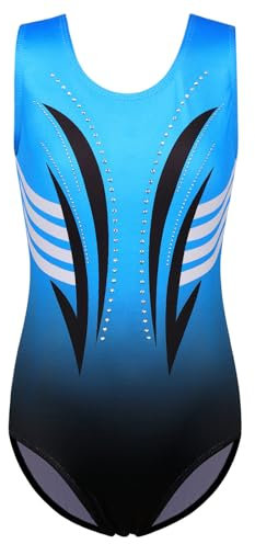 Znyune, Gymnastikanzug für Mädchen, ärmellos/langärmelig, Farbverlauf, Tanz, Gymnastik, Turnanzug, 3–14 Jahre, 323, schwarz-blau, 8A