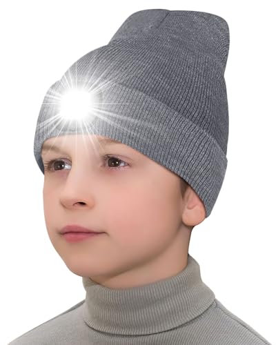 Danolt Mütze mit LED Licht Kinder Erwachsene 3 Lichtmodi, 5 LEDs Strickmütze Wintermütze Beanie Geschenke für Mädchen Jungen Frauen Männer