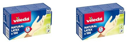 Vileda Guanti Natural Latex 100, Guanti Usa e Getta, Guanti in Lattice Naturale, Senza Polvere, Taglia M/L, 100 unità (Confezione da 2)