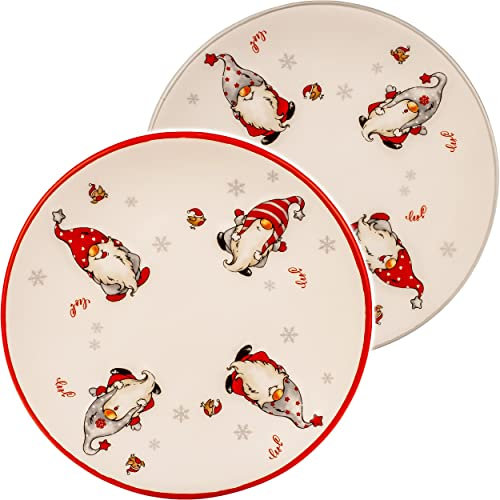 alles-meine.de GmbH 3D Effekt große Teller lustige Wichtel & Zwerge groß - Ø 25 cm - Porzellan - Frühstücksteller/Kinderteller - Plätzchenteller Keksteller - Weihnachtste..