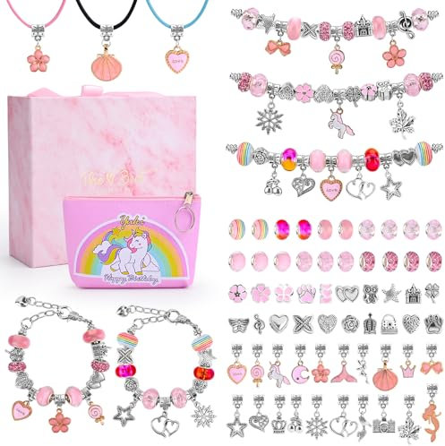 Sarsumir Armbänder Selber Machen Kinder, DIY Schmuck Selber Machen Set Armband Bastelset Basteln Mädchen Bracelet Making Kit ab 4-12 Jahre, Rosa