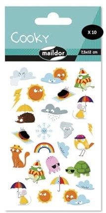 MY MANDARINE CY156Cpack - Packung mit 10 Stickerbögen 3D Stickers Cooky, 250 Stickers, Wetter / Wettervorhersage, 1 Pack