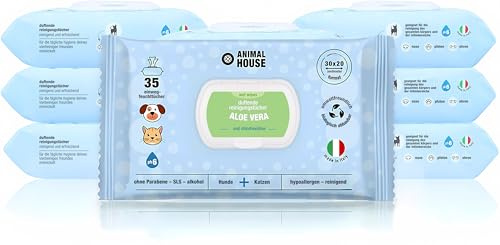 Animal House Dufttücher 350 Stück: Hypoallergene und biologisch abbaubare Feuchttücher für die tägliche Reinigung von Hunden und Katzen (350, Aloe und Chlorhexidin)