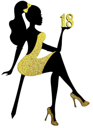 decoresca Kuchendeko Geburtstag mit Alter, 18 Jahre - 24x17 cm - Dame in High Heels, Happy Birthday Tortenaufsatz – Kuchendekoration - Torten Topper Geburtstag in Acryl & Glitter (Golden)