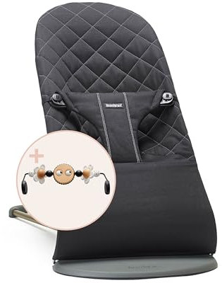 BabyBjörn Babywippe Bliss, Gewebt, Klassische Steppung, Schwarz, inklusive Spielzeug, Fröhliche Augen Schwarz & Weiß