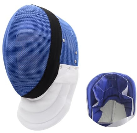 DJJYCTNM Degen-Fechtmaskenhelm mit Abnehmbarem Innenfutter, 350N Fechtschutzausrüstung – Rot, Blau, Schwarz (Color : Blue(Removable), Size : L)