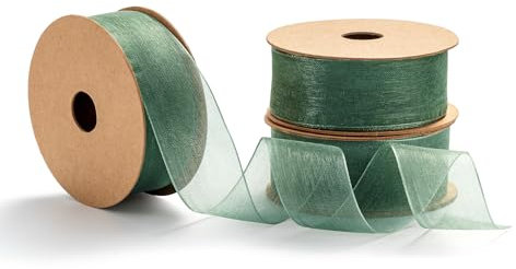 MORSUNBELA Bänder Hochzeit Dunkelgrün,Organzaband Grün,Geschenkband Breit Eukalyptus Grün,25 mm X 9 m,Schleifenband Organza Dekoband Grüner