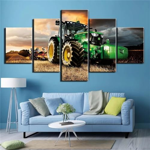 5D Diamond Painting 5 Teilig Groß XXL Traktor Diamant Painting Bilder Basteln Erwachsene 300x150cm Diamond Art Malerei, DIY Voll Diamant Malerei Stickerei Kreuzstich für Room Decor Wohnwand N-8001