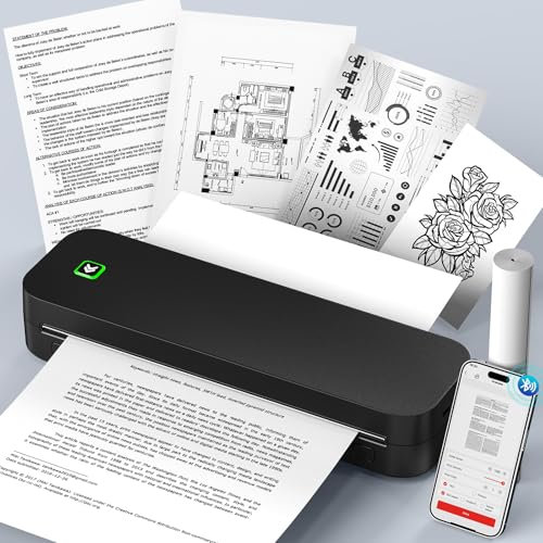 Ablemark Imprimante Thermique Portable A4, sans Encre Imprimante Tatouage Bluetooth Compatible avec Android & iOS avec Ordinateur, Thermocopieur Tatouage pour Les Voyages, Le Travail et la Maison
