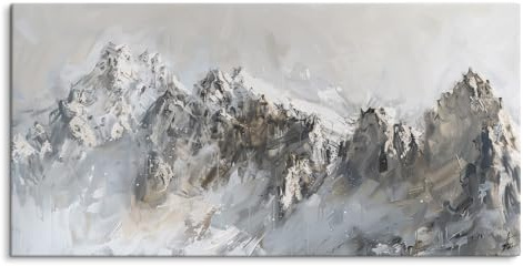 Paul Sinus Gerahmtes Bild auf Leinwand 120x60cm Bergkette Berge Gebirge Kunstvoll Abstrakt Schnee