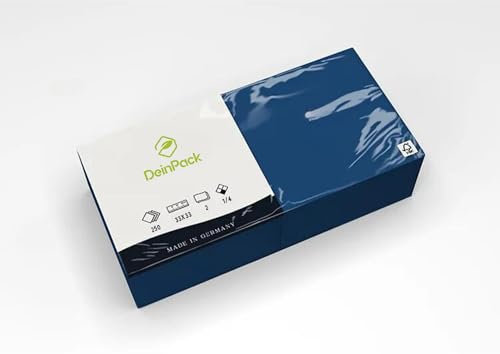 Deinpack 250 Servietten 2 lagig 1/4 Falz blau | Tissueservietten blau | geeignet für Gastronomie, Grillen, Haushalt, Hochzeiten, Catering oder Feste | umweltfreundlich