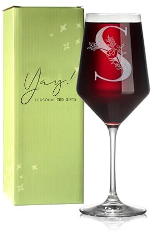 Copa de vino de cristal monogramada A-Z - Copa de vino con nombre, copas de vino con inicial, copa de vino de cristal grabada personalizada, regalos con monograma (S)