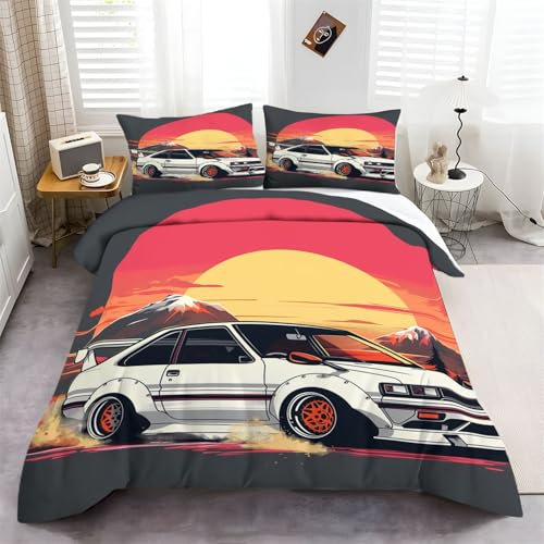 Generisch Bettwäsche-Set mit Weiß und Rot für Erwachsene,Jungen und Mädchen Breitbau-Kit für Toyota Bedruckter Bettbezug mit 2 Kissenbezügen, 135 x 200 cm