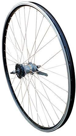 28 Zoll Hinterrad mit 3-Gang Nabe, Rücktrittbremse, Alu-Hohlkammerfelge, NIRO-Speichen, schwarz-Silber (Hinterrad + Schalthebel 1850 mm)