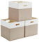 Mangata Aufbewahrungsbox 33x38x33 cm, faltenfrei Stoff Aufbewahrungskörbe für Kallax, Kleiderkörbe, Körbe, Truhen, Spielzeug (3 er, Helles Khaki/Beige Weiß)
