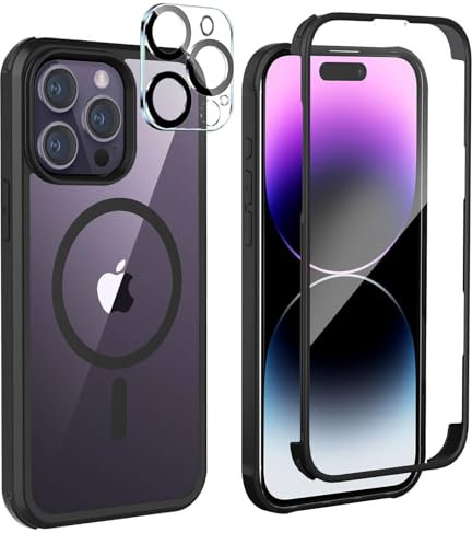 Leedia Handyhülle Kompatibel mit iPhone 14 Pro Magsafe Hülle 360 Grad Ganzkörper Eingebauter Panzerglas Displayschutz Schutzfolie Case Stoßfest Schutzhülle für iPhone 14 Pro 6.1 Schwarz