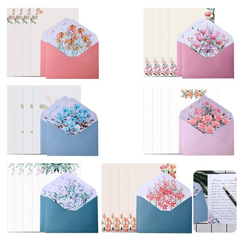 Briefpapier mit Umschlag Set, 36 Stück Briefumschlag Briefpapier Set | 24 Schreibpapier mit 12 Umschläge, Briefpapier-Set für Büro Zuhause Schule Geburtstag Einladungen(6 Styles)