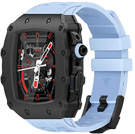 GANYUU Kit de modificación de lujo, para Apple Watch Band Case 8 7 45 mm, marco de metal con bisel de flúor, correa de reloj, para iWatch SE 6 5 4 4 44 mm, 45MM, Ágata