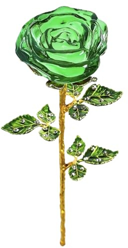 Magicherry Crystal Rose Flower Artificial Flowers Crystal Rose Bouquet Figurine Ornaments Home Table Centerpiece Decor for Christmas Anniversary Wedding, Green