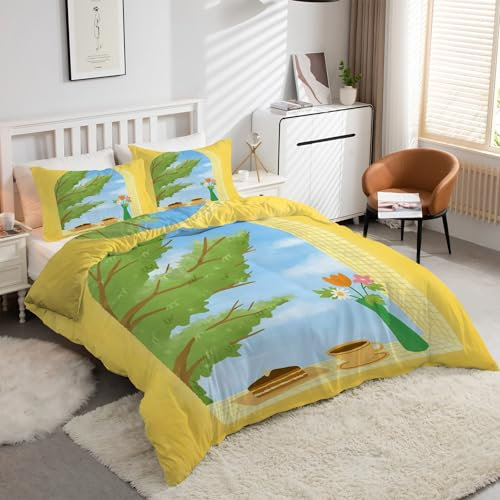 YZQGLHP Kinder Bettwäsche Set Gelb Bettwäsche 135x200 cm Jungen Bettbezug für Mädchen Kids Microfaser Himmlische Qualität Betten Set mit 1 Kissenbezug 80x80cm Einzelbett