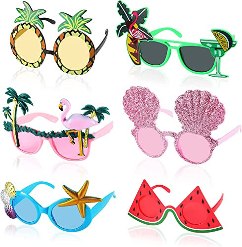 Bacxzomx 6 Paia Occhiali da Sole per Festa Hawaiian Tropicale, Occhiali Hawaiani Divertenti da Spiaggia, Occhiali Divertenti per Feste Estive, Accessori di Scena per Feste