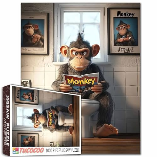 Monkey Magazinleser, 1000 Teile, Puzzle, Himmelsfenster, 50 x 70 cm, bunt, DIY-Puzzle, Heimdekoration, Geschenke, Familienpuzzle, perfekt für Spieleabende