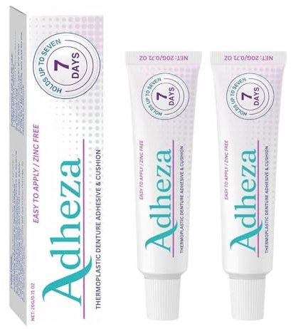 Adhésif dentaire Adheza, fixateur pour prothèses dentaires Adheza, adhésif thermoplastique pour prothèses dentaires, kit de rebasage en silicone pour la réparation des prothèses dentaires (2pcs)