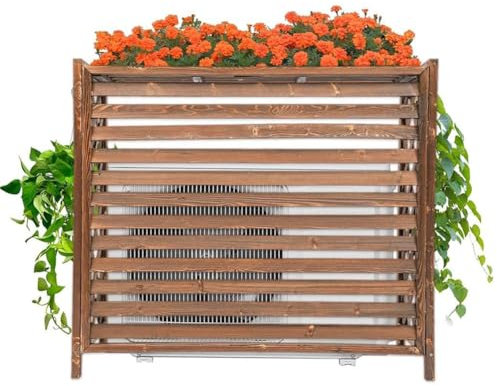 DVTFRUI Solid Wood Outdoor Air Conditioner Cover, Pool Heat Pump Cover,Outdoor Flower Stand, Waterproof Air Conditioning Decorative Frame, Wooden Decorative Air Conditioner Cover,110x50x85cm