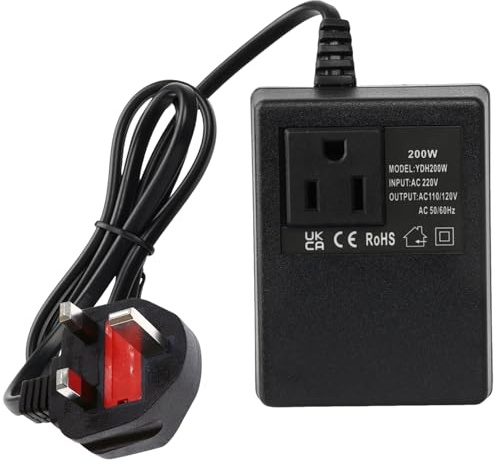 200W Power Supply Voltage Converter 220V/240V to 110V/120V (UK Plug) | Travel Voltage Converter, Step Down Power Transformer for Led Strips Lights, Router, Mobile Phone Charging, Computer Charging