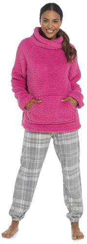A2Z Ladies Womens Sherpa Fleece Funnel Neck Top Jumper with Kangaroo Pockets Cosy Warm Winter Fleece Sweatshirt Pullover Super Soft Lounge Wear Hoodie for Women Sizes 8-22 UK