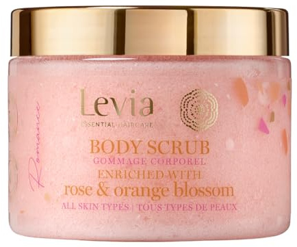 Levia | Body Scrub & Body Butter 350 ml | Peeling & intensive Feuchtigkeit | 4 Bereiche: Romantik, Gourmand, Eleganz, Sinnlich (Body Scrub Romance – Orangenblüte & Rose, 350 ml)