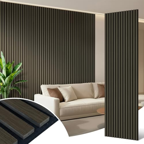 AKK-ART Akustikpaneele Holz 240x60cm-11.52m² 8 Stück Wandpaneele mit Holzfurnier & Filz,Holzpaneele Wand Acoustic Panel für Zuhause & Büro für Große Wandflächen Grau Eiche#7