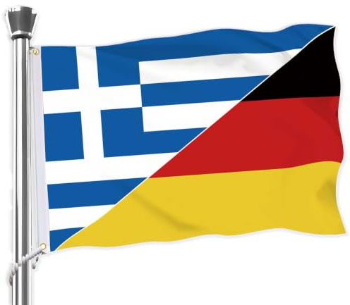 90x150 CM Griechenland Deutschland Kombinierte Flagge,Große Griechisch Freundschaft Flaggen,36x60 Zoll doppelt gedrucktes dauerhaftes Banner,150D Dekorationen mit 2 Grommet