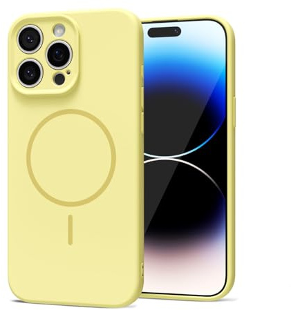 LoeoeL Magnetic Phone Case for iPhone 14 Pro Case Silicone, Cute Slim Thin Phone Cover Compatible with MagSafe for Women, Girly Soft Rubber Gel Mag Safecase with Camera Protection, Yellow